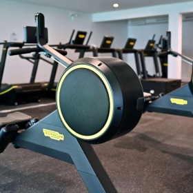 a gym with exercise equipment